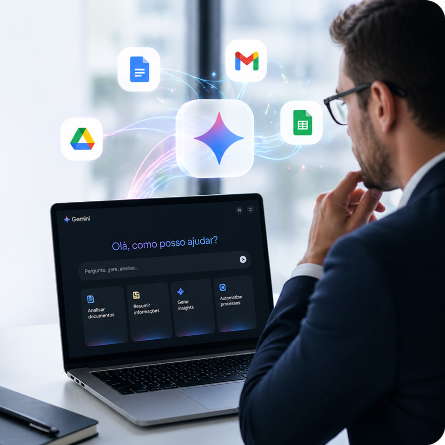 Automação de processos empresariais com Gemini Enterprise, reduzindo tarefas manuais e aumentando eficiência operacional